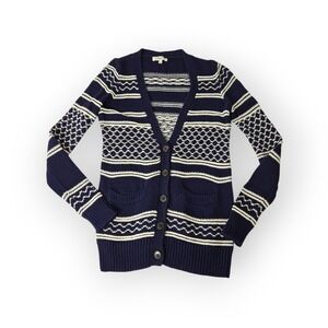 Madewell Cardigan Blue/Ivory Button Front Size XS Striped‎ Long Sleeve